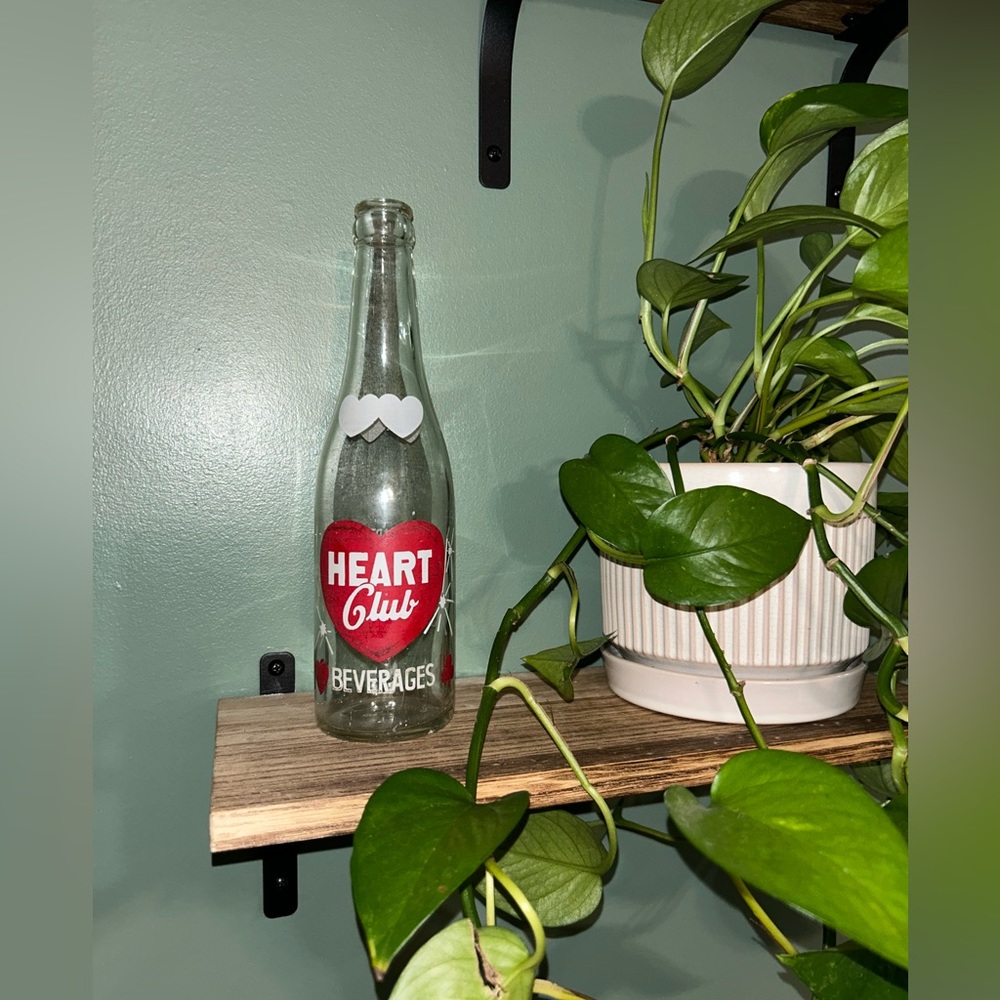 Vintage Heart Club Glass Soda Bottle